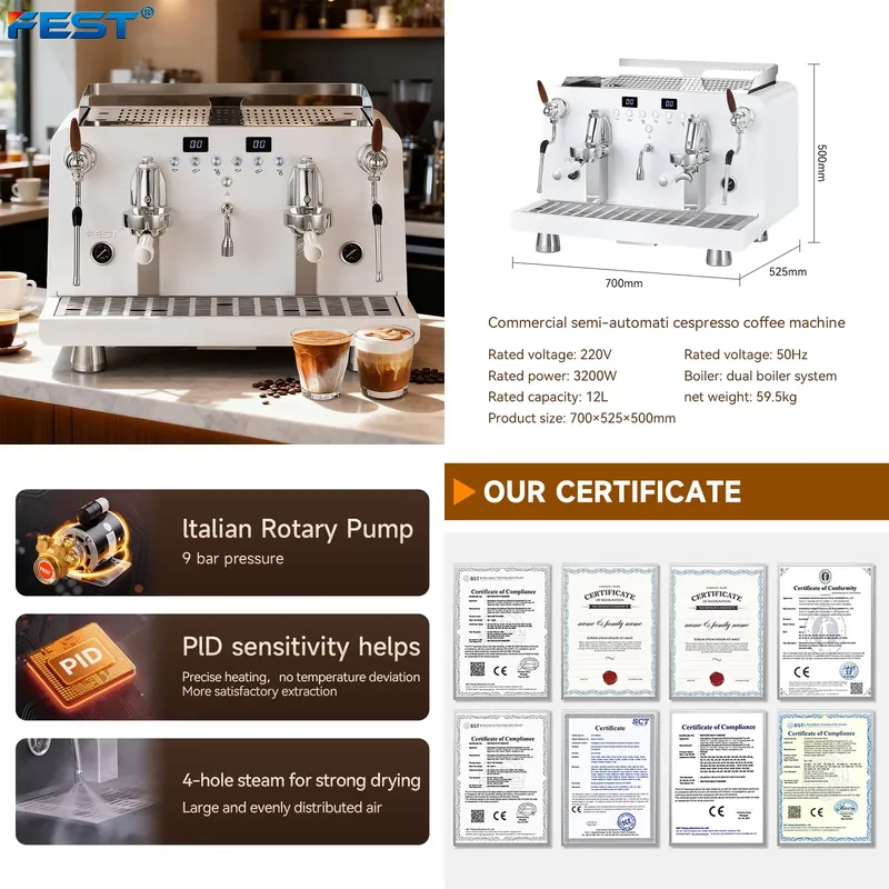 Commercial Espresso Machine 2 Group - 【CHIMU HOME】 2-grupowy półautomatyczny ekspres do